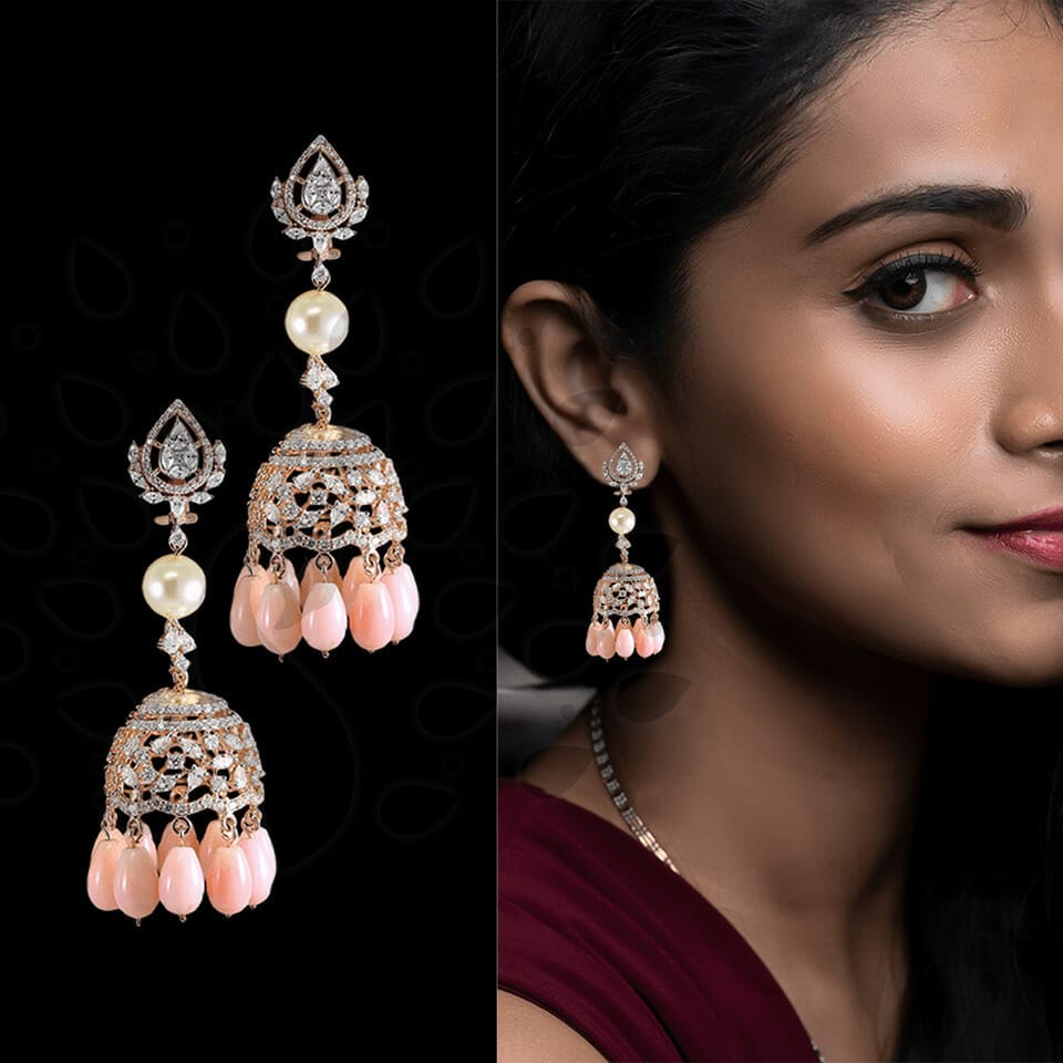 Royal Fantasy Jhumka Earrings made from VVS EF diamond quality with 3.76 carat diamonds