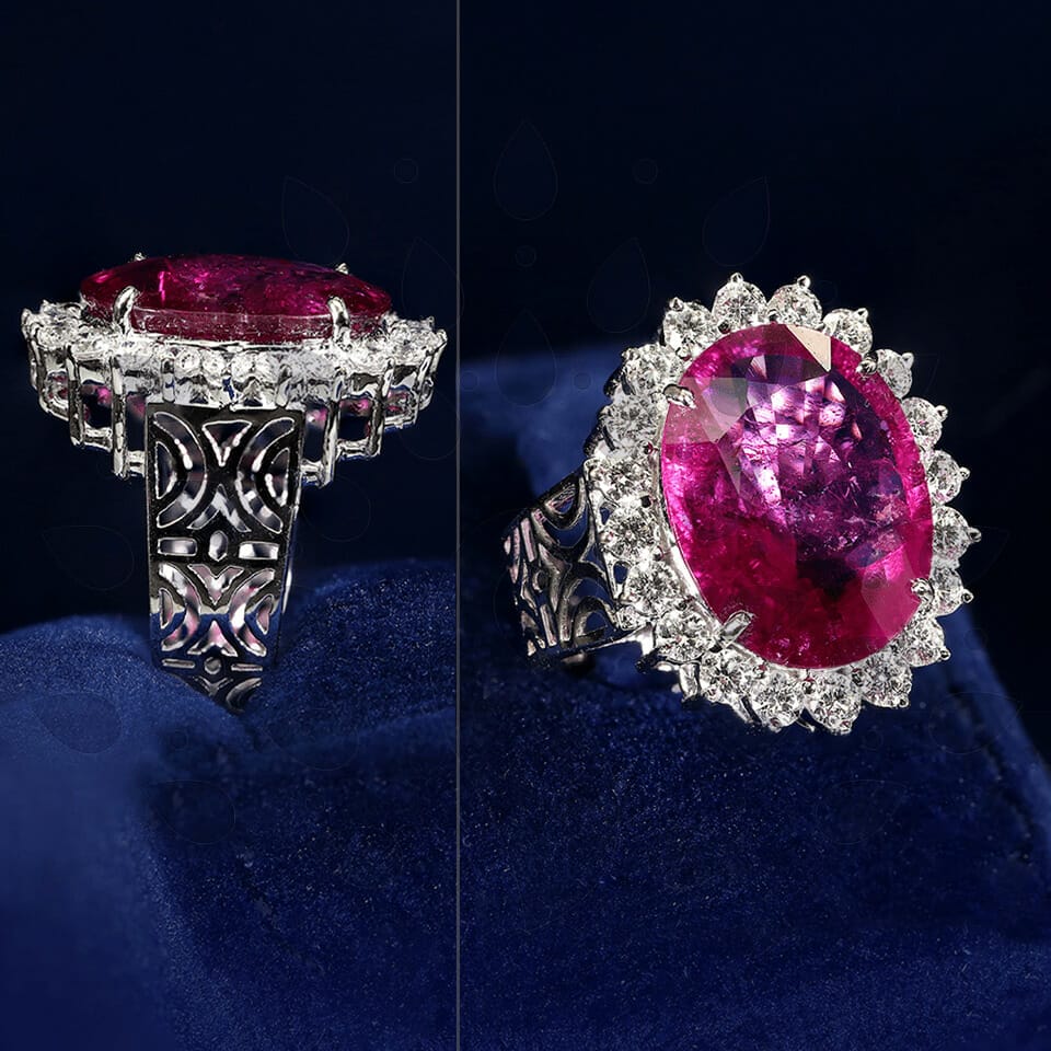 Beautiful diamond ring with pink stone