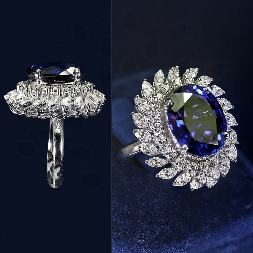 Dazzling diamond ring with a blue stone