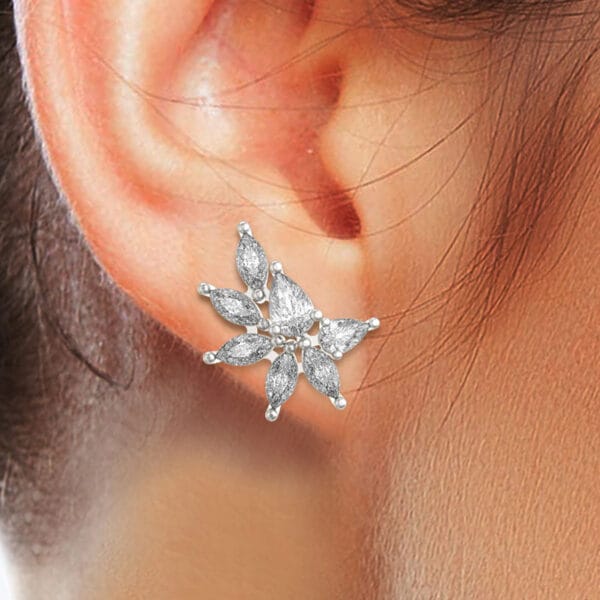 Human wearing the 0.15 Ct Suave Scintillations Solitaire Diamond Earrings