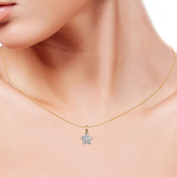 Human wearing the 0.25 ct Ethereal Floret Solitaire Diamond Pendant
