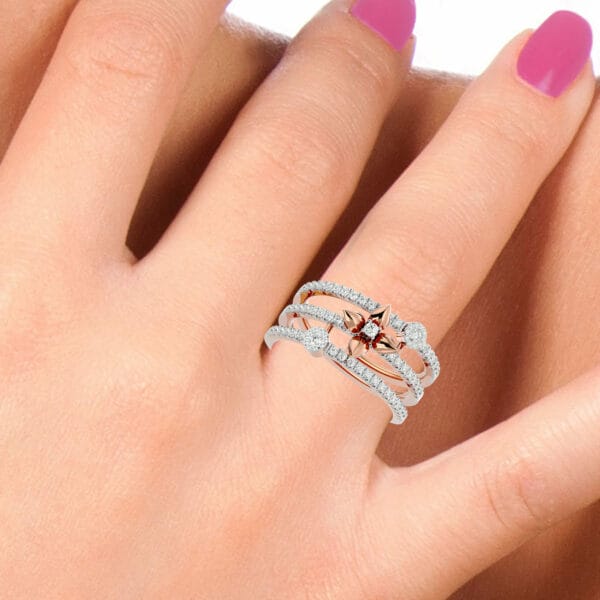 Human wearing the Delightful Loops Diamond Ring