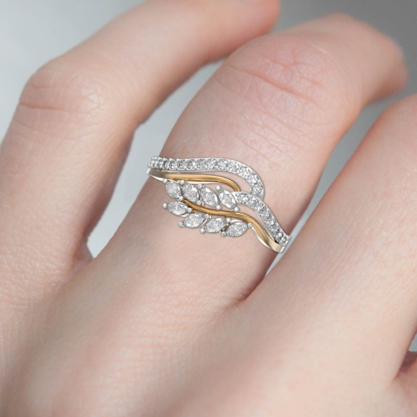 Human wearing the Fancy Foliole Diamond Ring