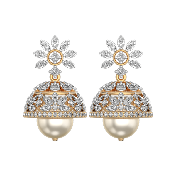 View of the Stunning Floret Diamond Jhumkas in close up
