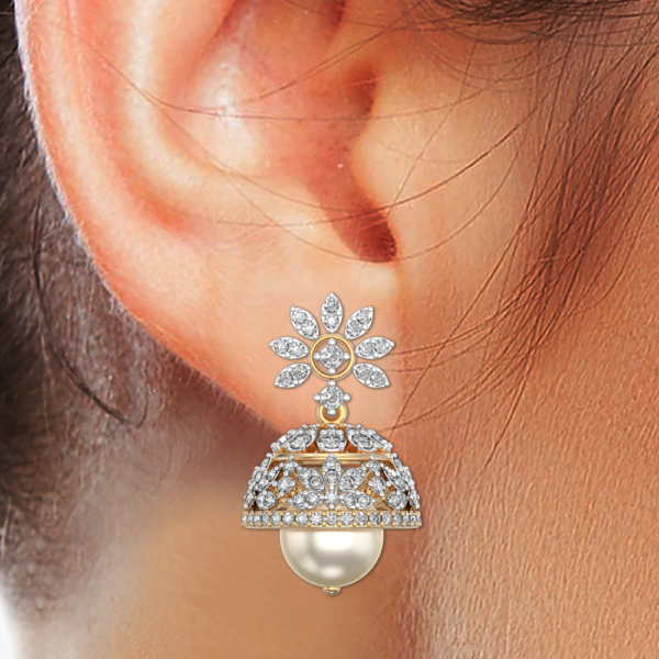 Human wearing the Stunning Floret Diamond Jhumkas