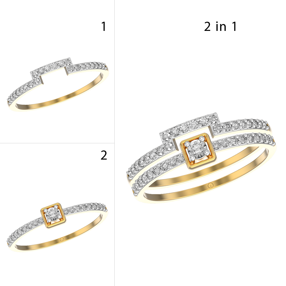 Stunning Squares 2 In 1 Stackable Diamond Ring made from VVS EF diamond quality with 0.33 carat diamonds