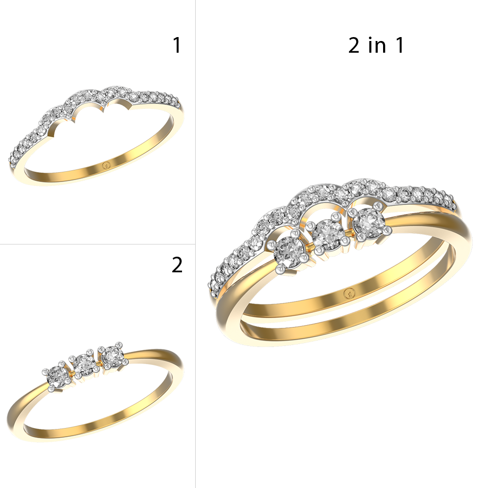 Supreme Sparkle 2 In 1 Stackable Diamond Ring made from VVS EF diamond quality with 0.3 carat diamonds