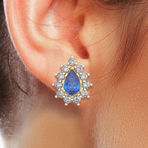 Human wearing the Azure Acclaim Diamond Earrings