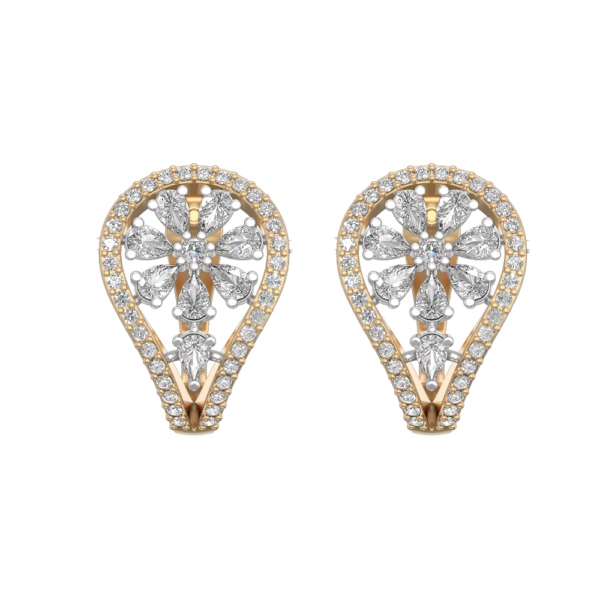 View of the Blooming Curves Diamond Earrings in close up
