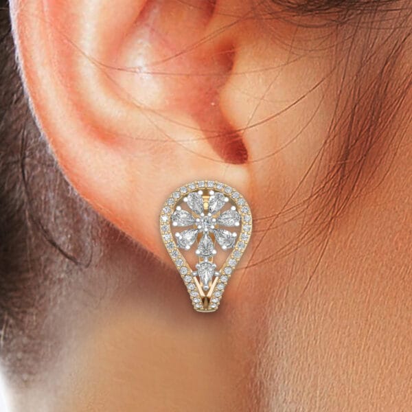 Human wearing the Blooming Curves Diamond Earrings