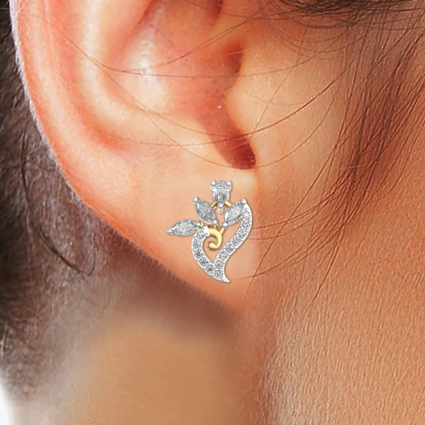 Human wearing the Blooming Flames Diamond Earrings