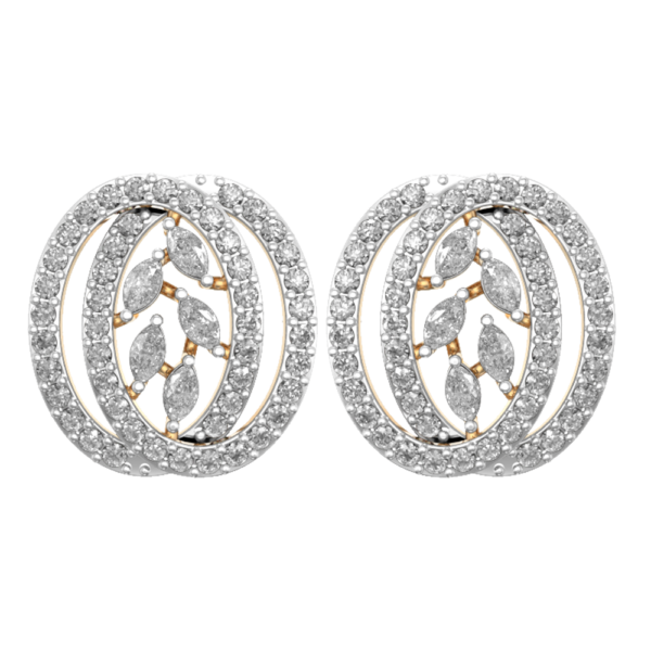 View of the Captivating Daily Dazzle Oval Diamond Studs In Yellow Gold For Women in close up