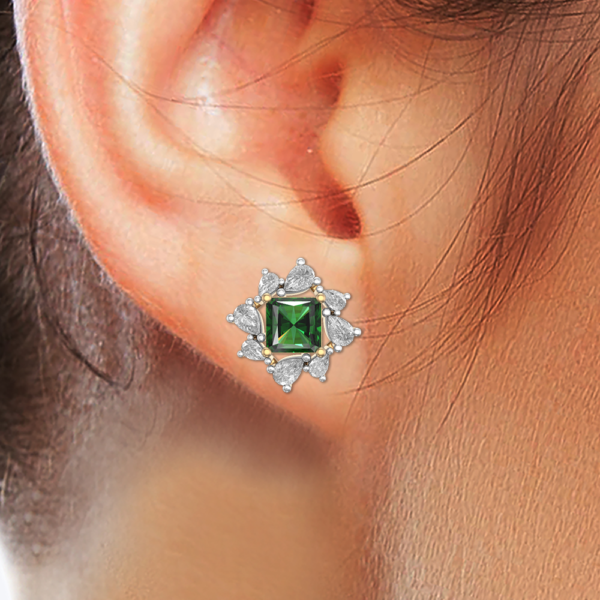 Human wearing the Charismatic Green Topaz Diamond Earrings