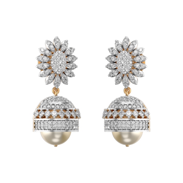 Coral Coreopsis Diamond Jhumka Earrings made from VVS EF diamond quality with 1.57 carat diamonds