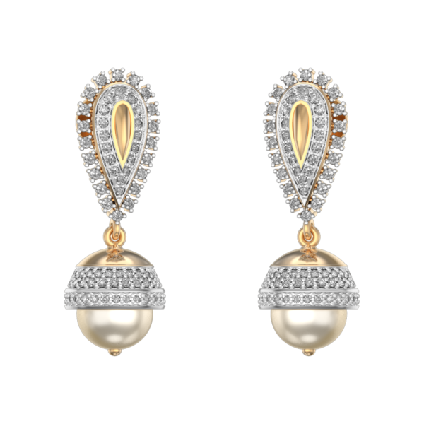 Dainty Drop Diamond Jhumka Earrings made from VVS EF diamond quality with 1.09 carat diamonds