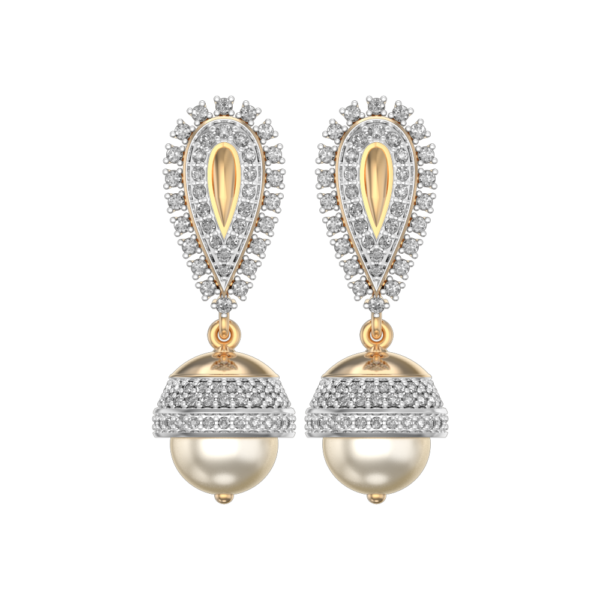 View of the Dainty Drop Diamond Jhumka Earrings in close up