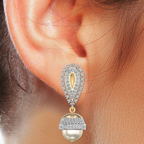 Human wearing the Dainty Drop Diamond Jhumka Earrings