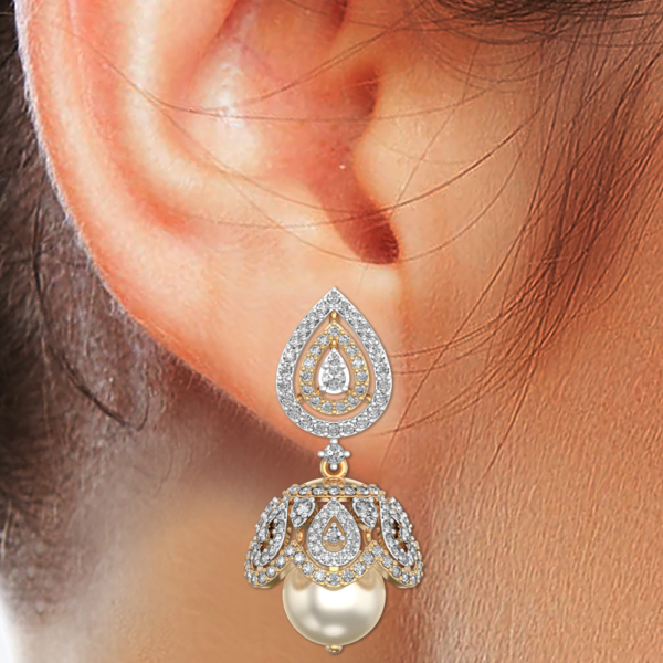Human wearing the Dreamy Droplets Diamond Jhumka Earrings