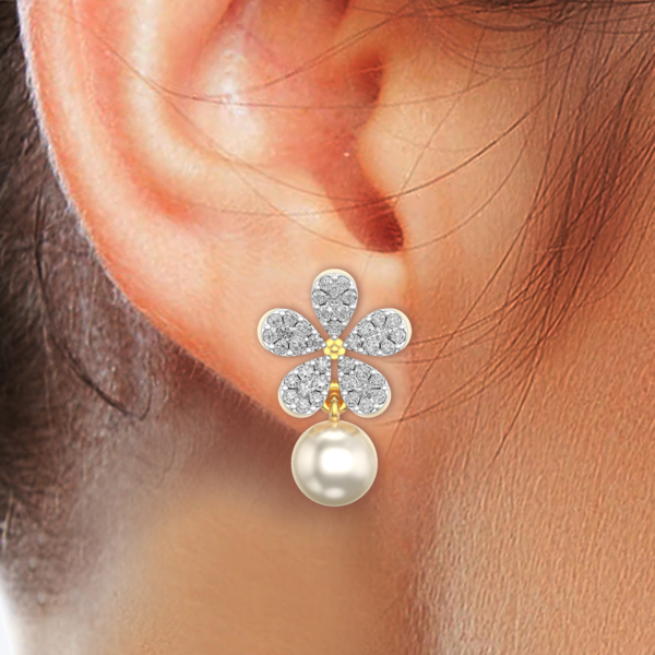 Human wearing the Enticing Blooms Diamond Earrings