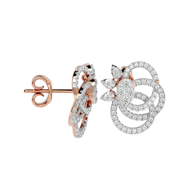 View of the Exulting Brooch Diamond Stud Earrings In Pink Gold For Women in close up
