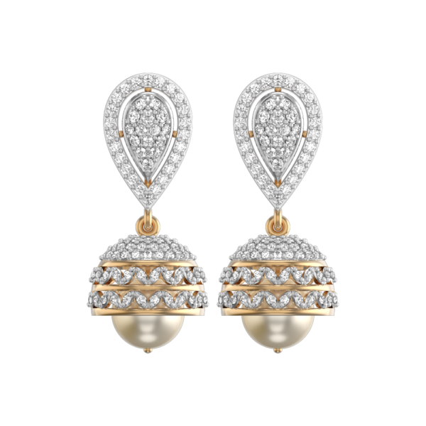 View of the Fascinating Fronds Diamond Jhumka Earrings in close up