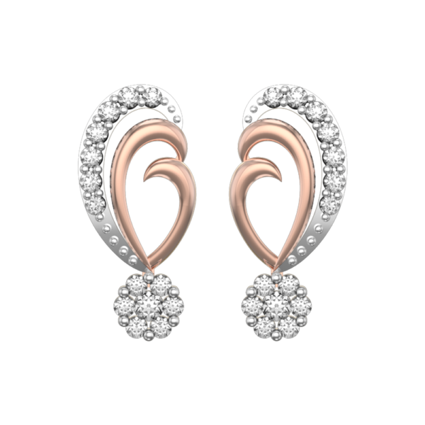 View of the Floral Curls Diamond Earrings in close up