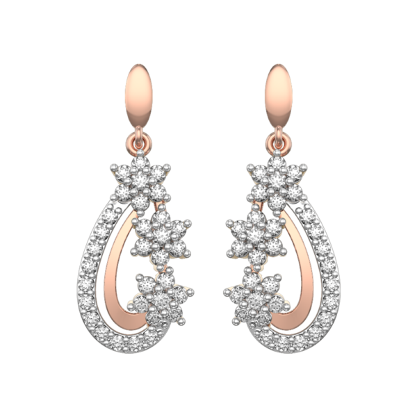 View of the Floral Pouch Diamond Earrings in close up