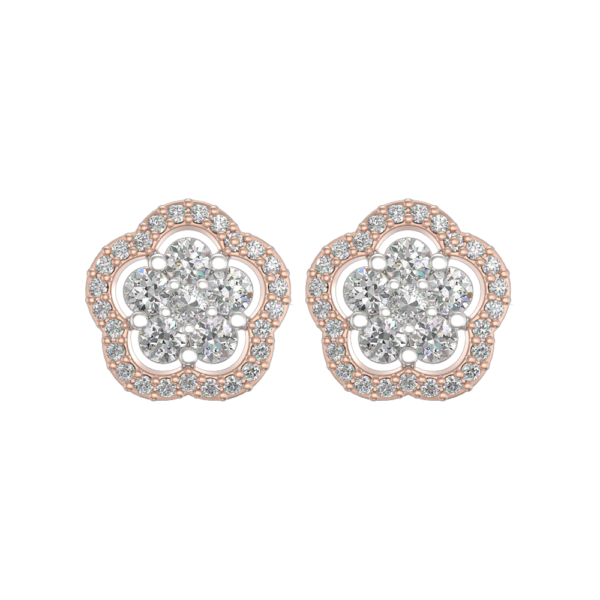 View of the Floweret Fondle Diamond Stud Earrings in close up