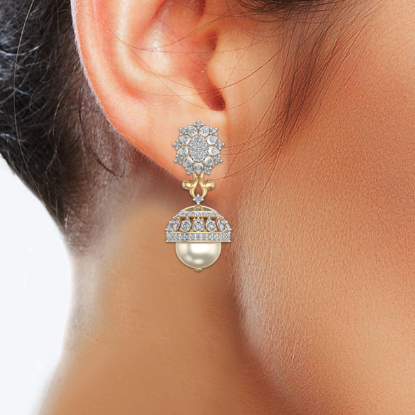 Human wearing the Glamor Diamond Jhumka Earrings