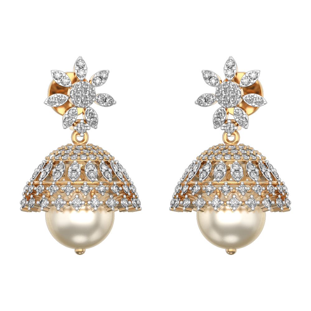 Glorious Blossom Diamond Jhumka Earrings made from VVS EF diamond quality with 1.71 carat diamonds