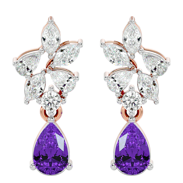 View of the Gorgeous Grape Vine Diamond Earrings in close up