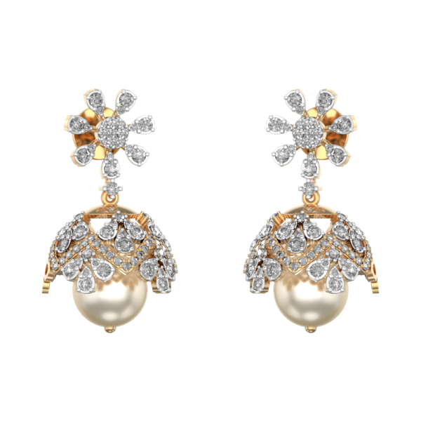 Hidden Treasure Diamond Jhumka Earrings made from VVS EF diamond quality with 1.58 carat diamonds