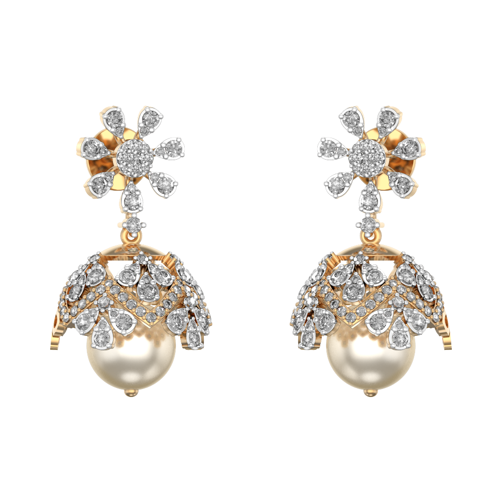 Hidden Treasure Diamond Jhumka Earrings made from VVS EF diamond quality with 1.58 carat diamonds