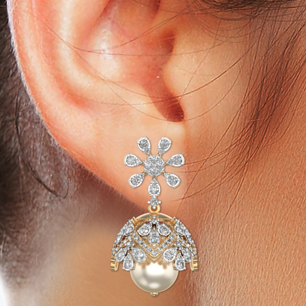 Human wearing the Hidden Treasure Diamond Jhumka Earrings