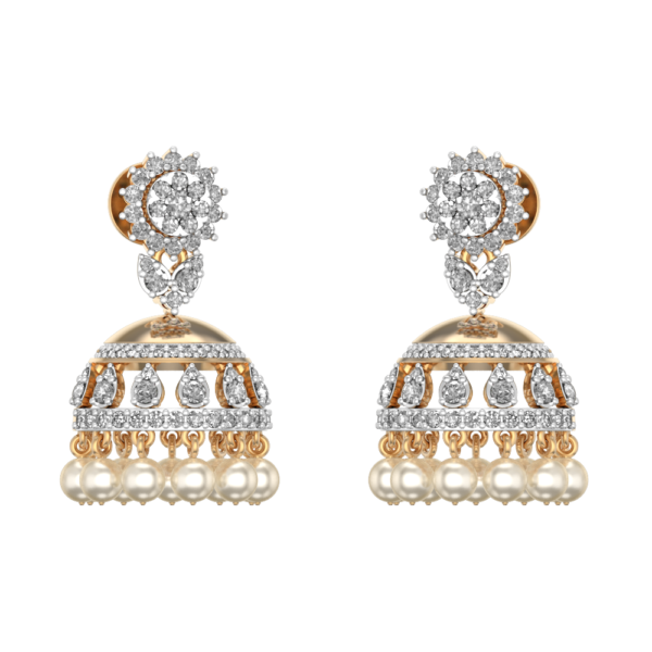Laced in Pearls Diamond Jhumka Earrings made from VVS EF diamond quality with 1.48 carat diamonds