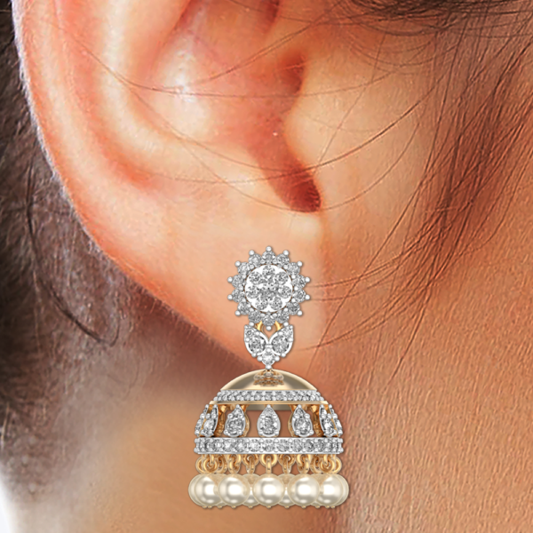 Human wearing the Laced in Pearls Diamond Jhumka Earrings