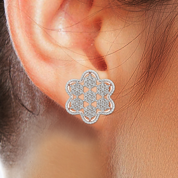 Human wearing the Lovely Anemone Diamond Earrings