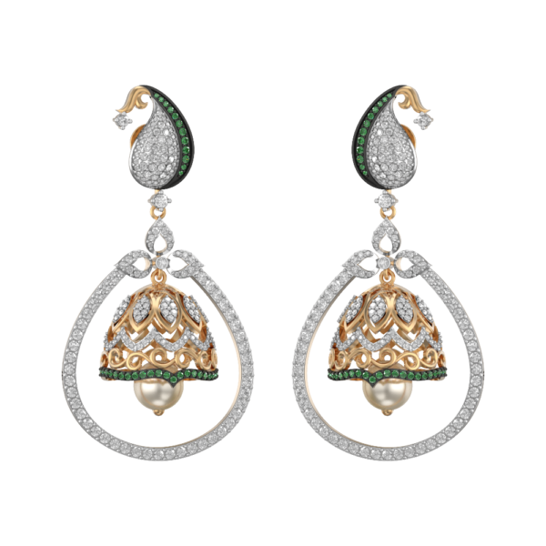 Luminescent Lantern Diamond Jhumka Earrings made from VVS EF diamond quality with 3.76 carat diamonds