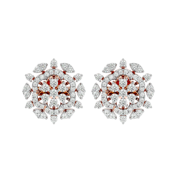 View of the Luxurious Empress Diamond Stud Earrings In Yellow Gold For Women in close up