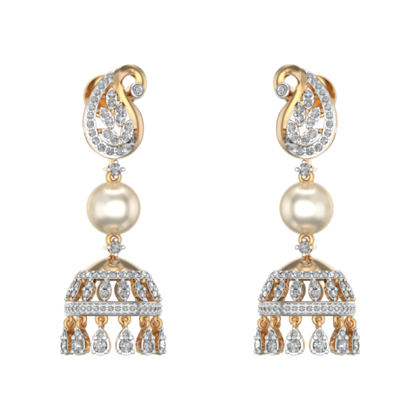 Paisley Plantae Diamond Jhumka Earrings made from VVS EF diamond quality with 1.83 carat diamonds