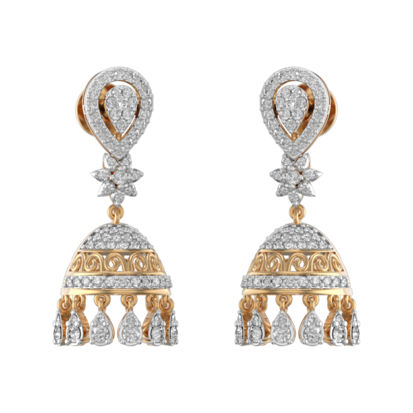 Palatial Allure Diamond Jhumka Earrings made from VVS EF diamond quality with 1.66 carat diamonds