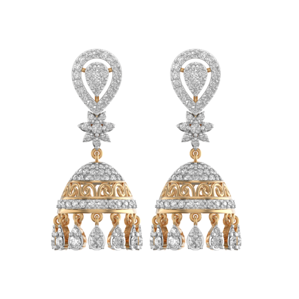 View of the Palatial Allure Diamond Jhumka Earrings in close up
