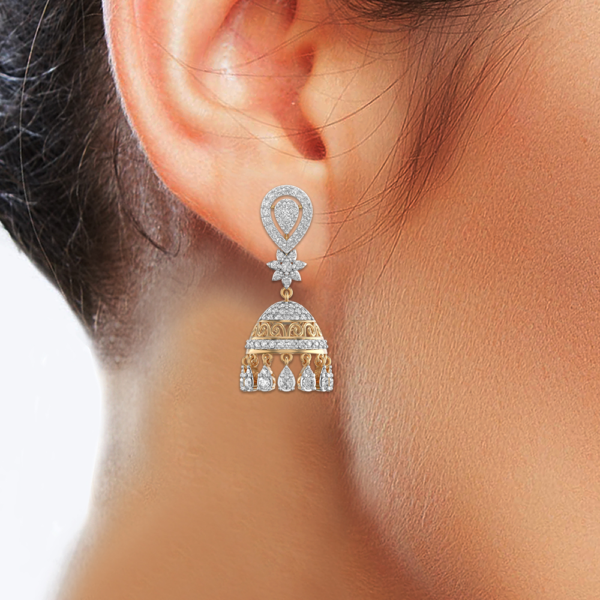 Human wearing the Palatial Allure Diamond Jhumka Earrings