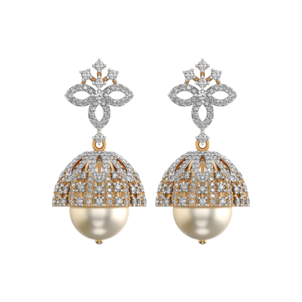 View of the Petals 'N Blooms Diamond Jhumka Earrings in close up