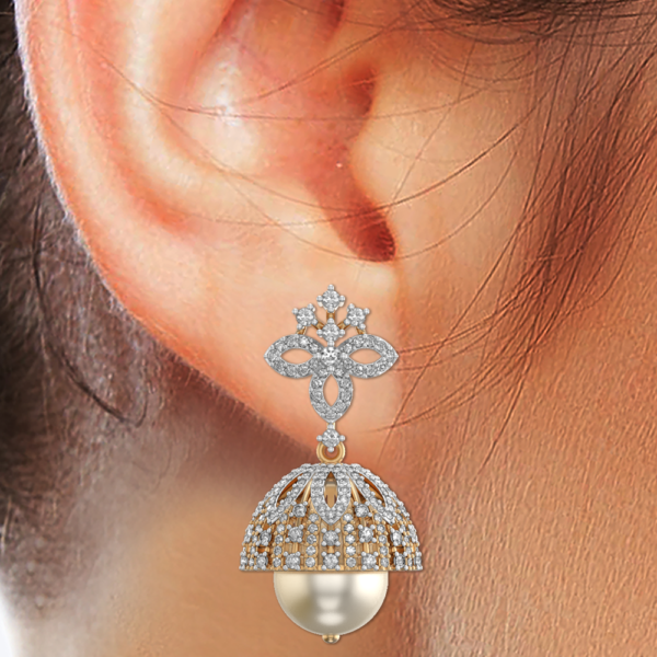 Human wearing the Petals 'N Blooms Diamond Jhumka Earrings