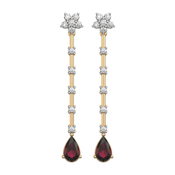 View of the Profound Red-drop Diamond Earrings in close up