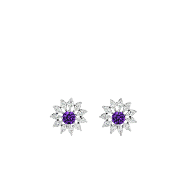 View of the Purple Penelope Diamond Earrings in close up