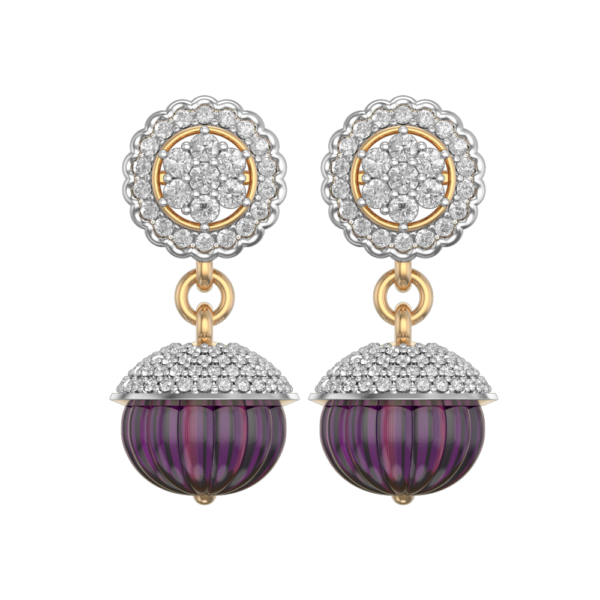 View of the Purple Pumpkin Diamond Earrings in close up