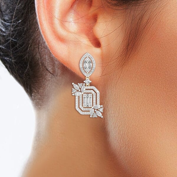 Human wearing the Queenly Ardor Diamond Earrings