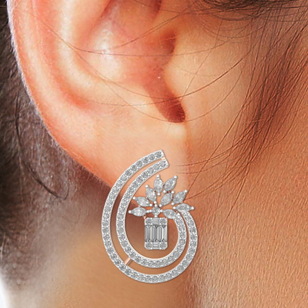 Human wearing the Ravishing Comma Diamond Earrings